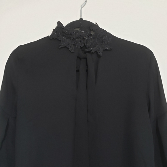 Zara Basic High Neck Ballon sleeves sheer Blact Top Size Small - Picture 7 of 13